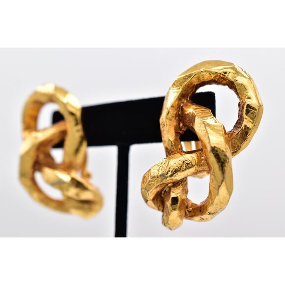 Antigona Paris Vintage Chunky Clip On Earrings Brushed Gold Signed 1980s BinAY - Picture 2 of 12